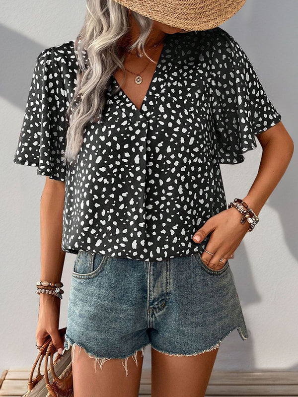 DressBerry Abstract Print Flared Sleeve Shirt Style Top