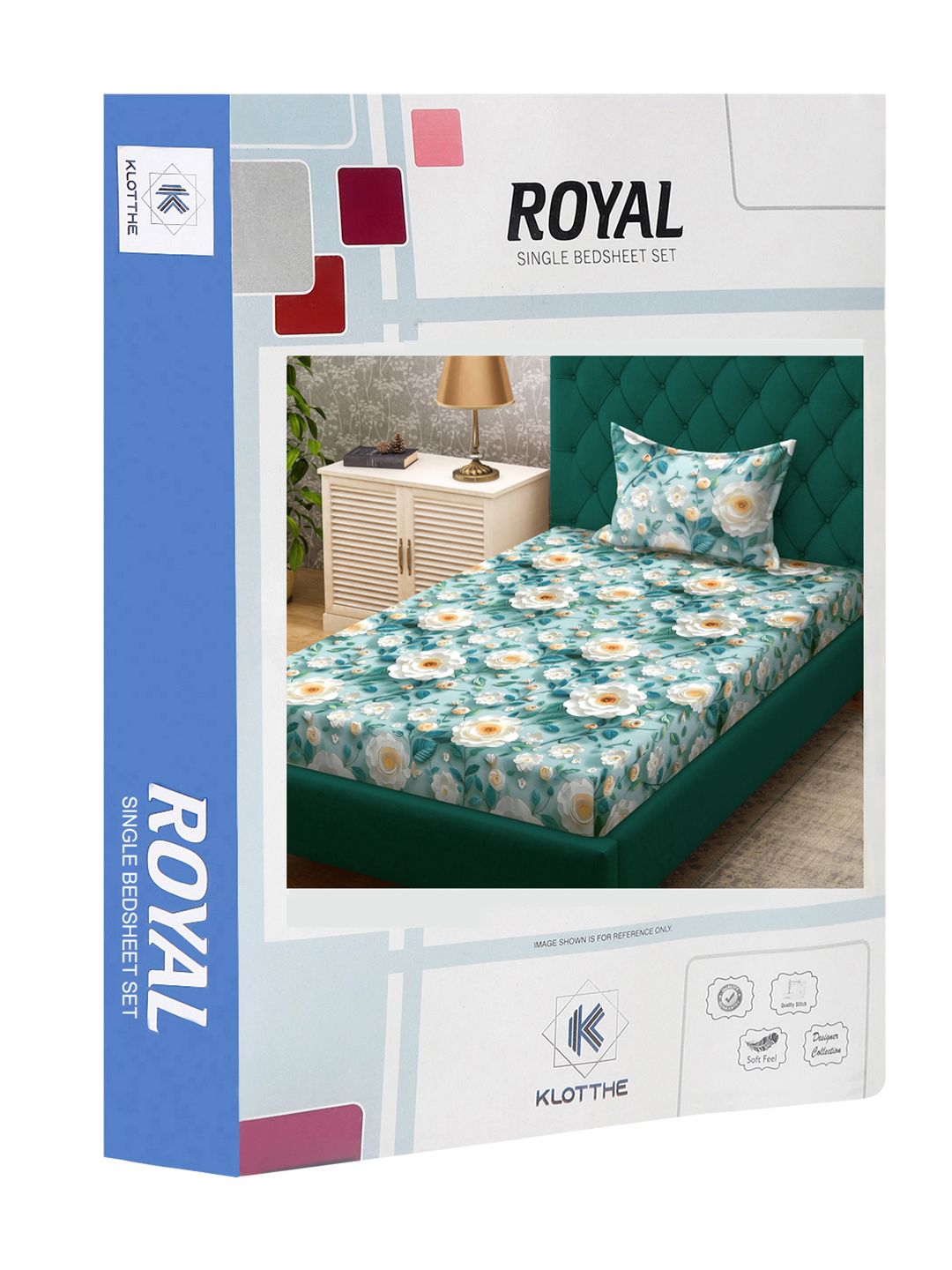 KLOTTHE Turquoise Blue Floral Printed Flat 300 TC Single 7D Bedsheet With 2 Pillow Cover