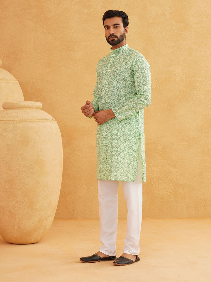 SOJANYA Ethnic Motifs Printed Band Collar Straight Kurta With Churidar