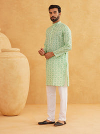 SOJANYA Ethnic Motifs Printed Band Collar Straight Kurta With Churidar