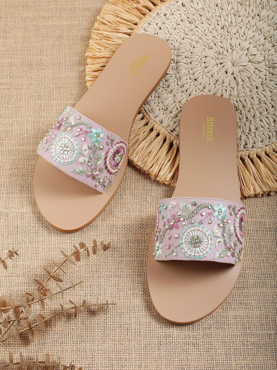 Anouk Women Embellished Open Toe Flats with Embroidered