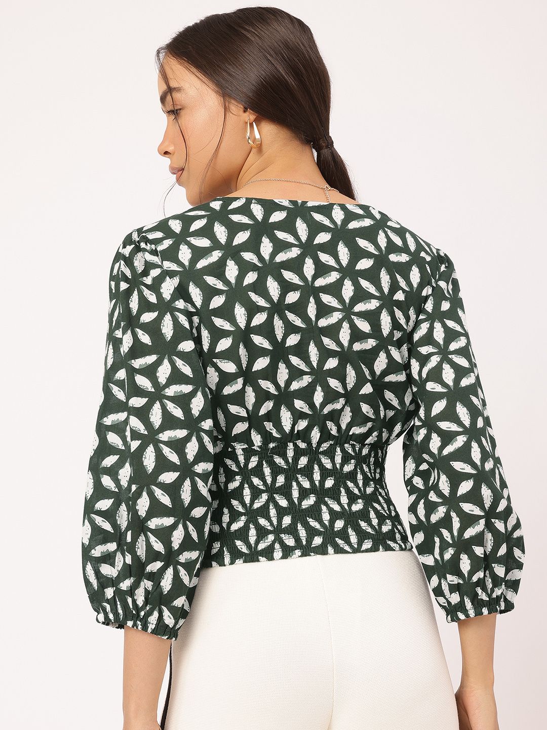 DressBerry Prints Wrap-Style Smocked Blouson Top