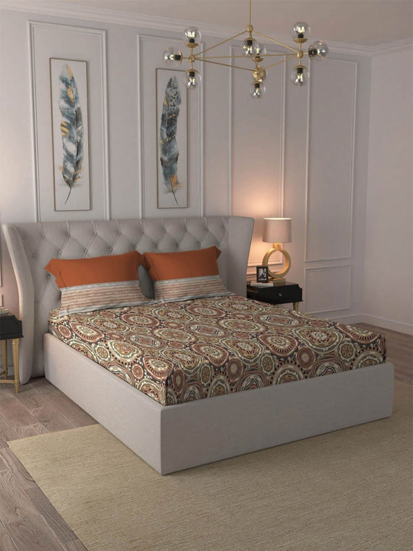 TRIDENT Blair Red Dusk & Dawn Flat 144TC Queen Cotton Bedsheet Set