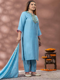 Kurta Sulam Bunga Wanita Mamicha dengan Palazzos & Dupatta