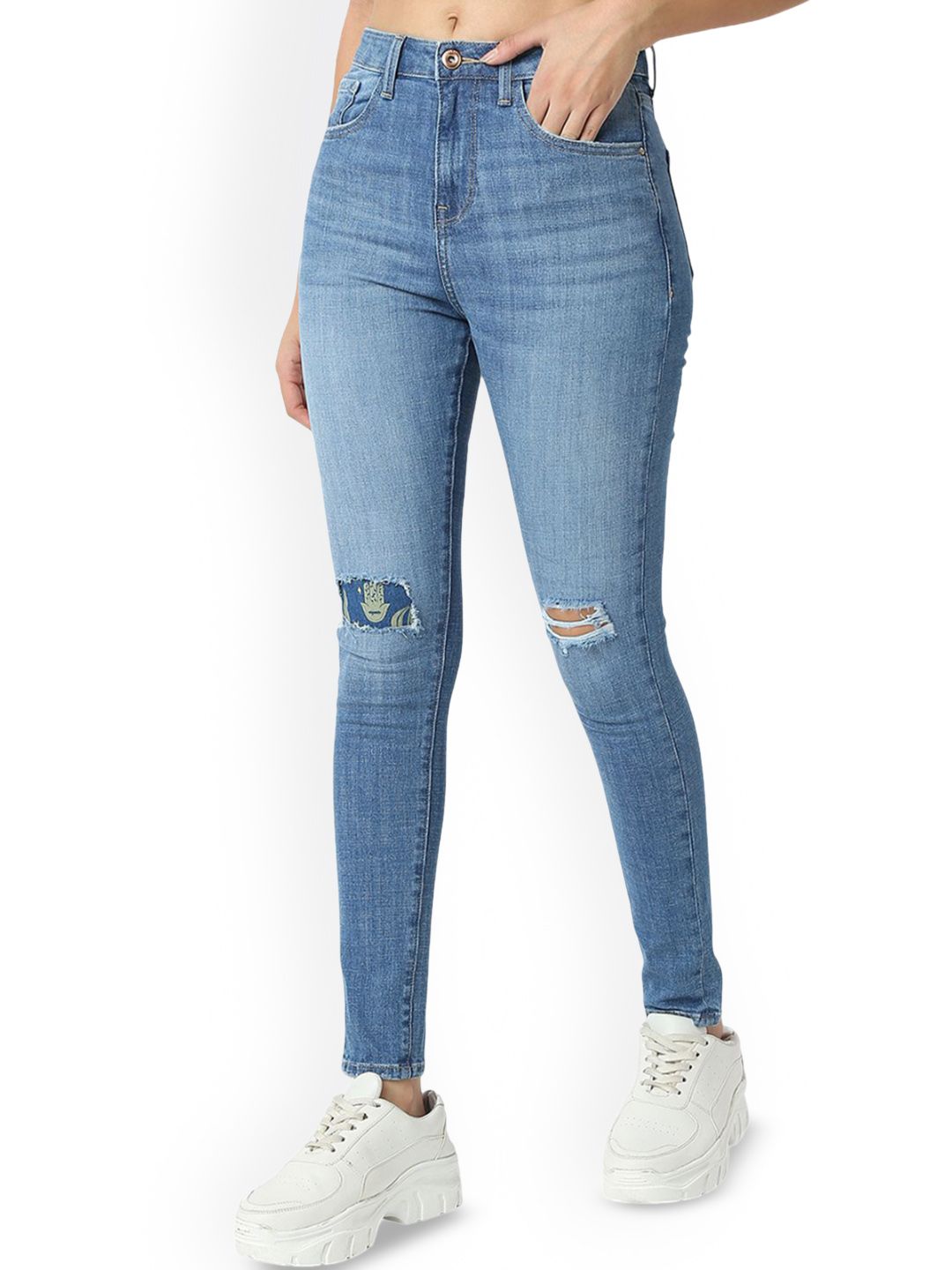 SPYKAR Women Super Skinny Fit High-Rise Mildly Distressed Light Fade Jeans