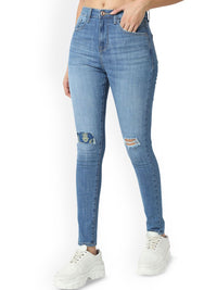 SPYKAR Women Super Skinny Fit High-Rise Mildly Distressed Light Fade Jeans