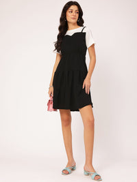 DressBerry Cute & Comfy Monochrome A-Line Tiered Mini Dress