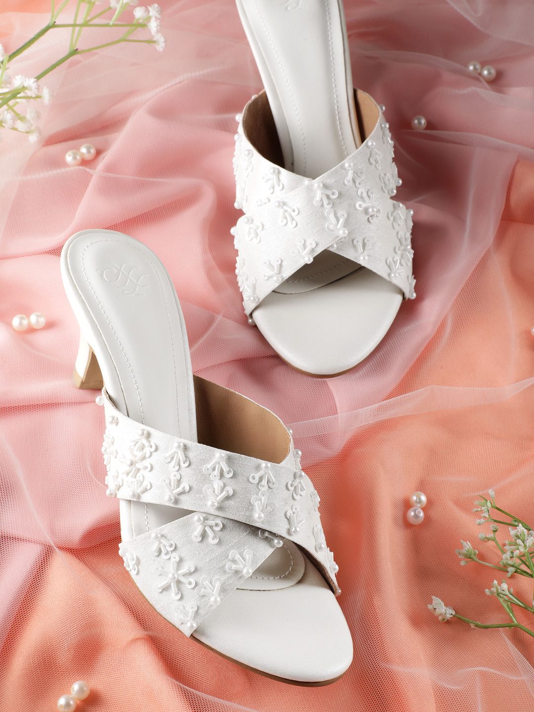 House of Pataudi Embellished Kitten Heeled Sandals