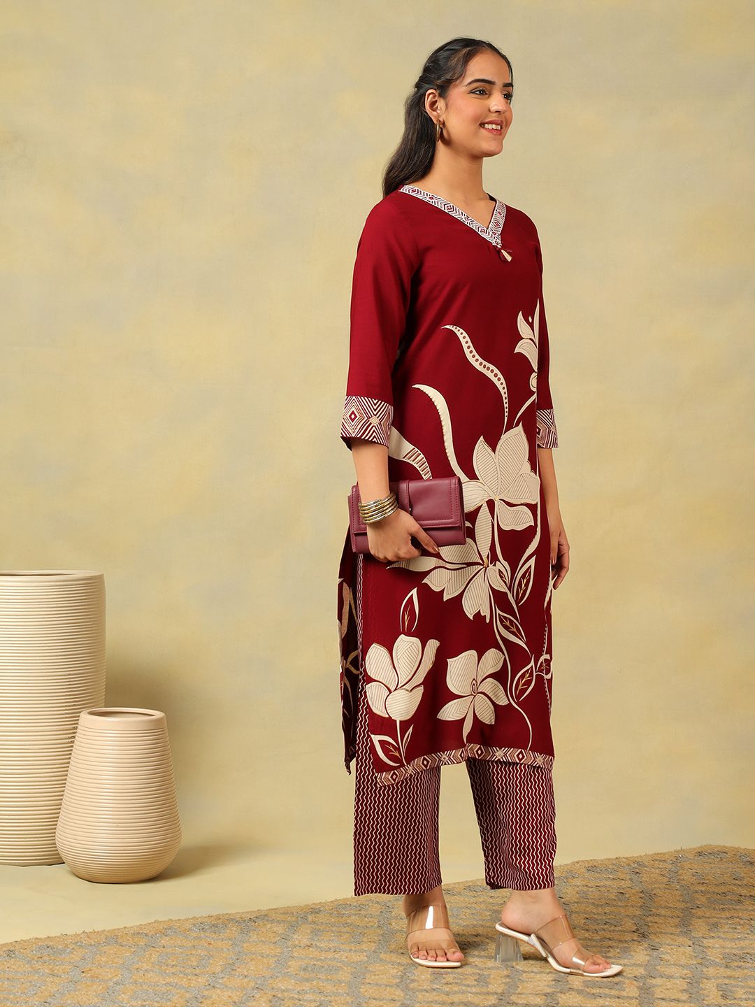 Kurta Kapas Tulen Bercetak Wanita Mamicha dengan Seluar