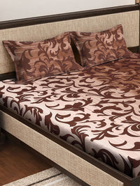 Myntra Elegant Homes Brown & Beige Floral 300 TC King Cadar dengan 2 Sarung Bantal
