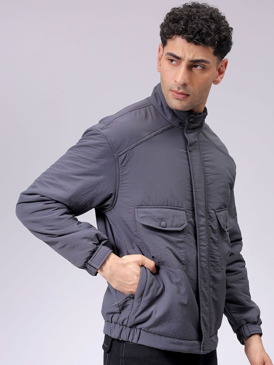 The Indian Garage Co Men Quilted Jacket with Patchwork