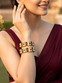 KARATCART Set Of 2 Gold-Plated Kundan Studded Bangles