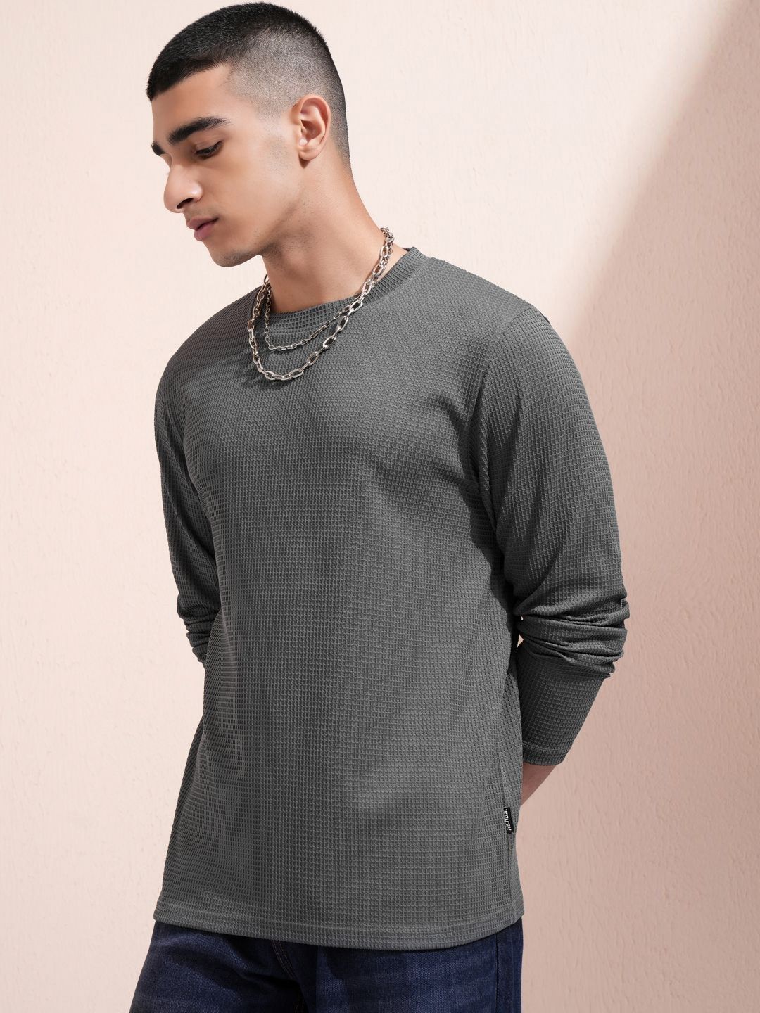 HIGHLANDER Men Self Design Round Neck Relaxed Fit T-shirt