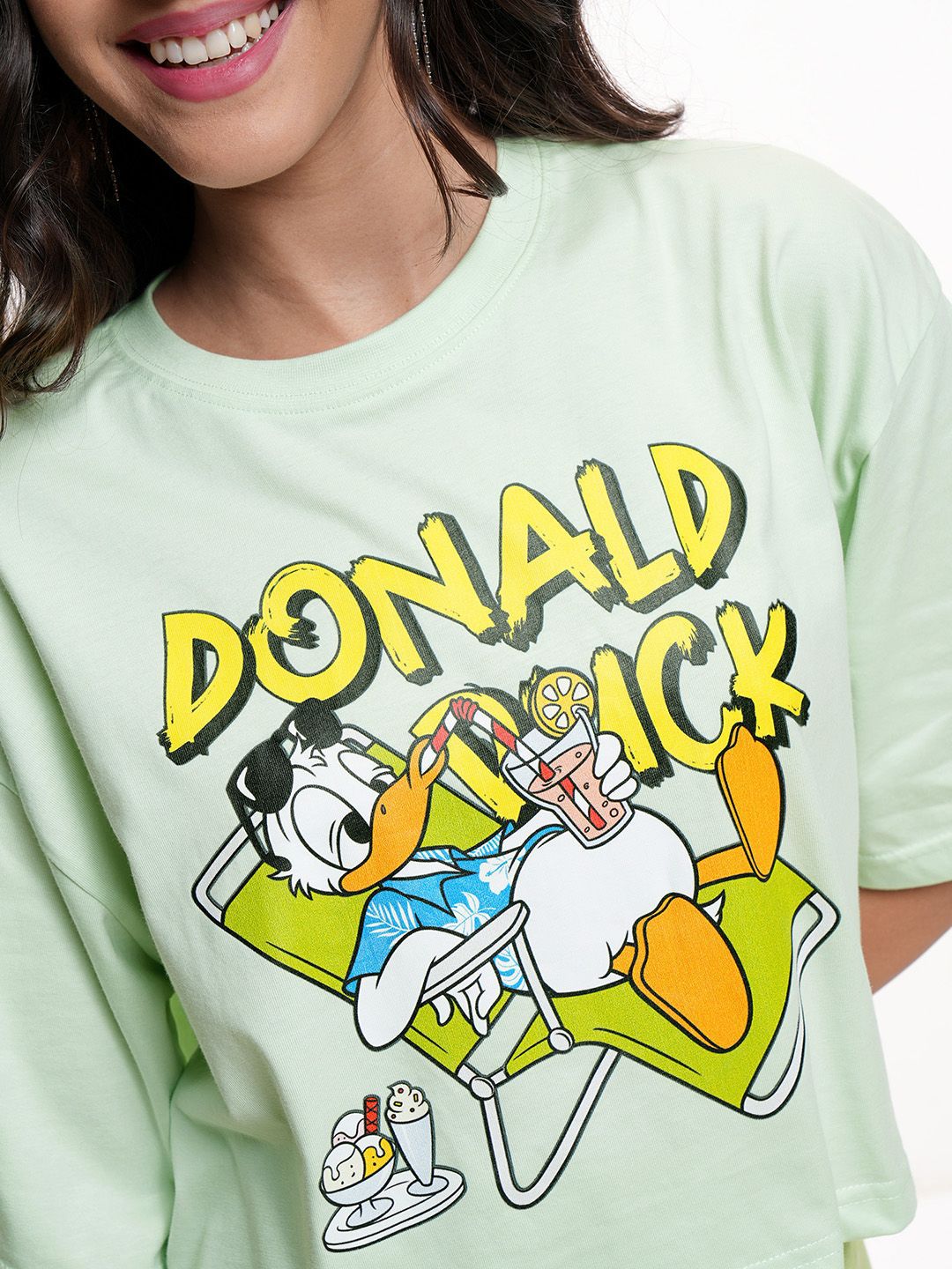Tokyo Talkies Disney Women Donald Duck Printed Boxy Crop Tshirt