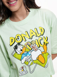 Tokyo Talkies Disney Women Donald Duck Printed Boxy Crop Tshirt