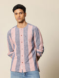 Mr Bowerbird Liberal Fit Self Striped Cotton Linen Casual Shirt