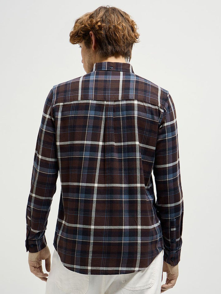 THE BEAR HOUSE Men Button-Down Collar Tartan Checked Cotton Casual Shirt