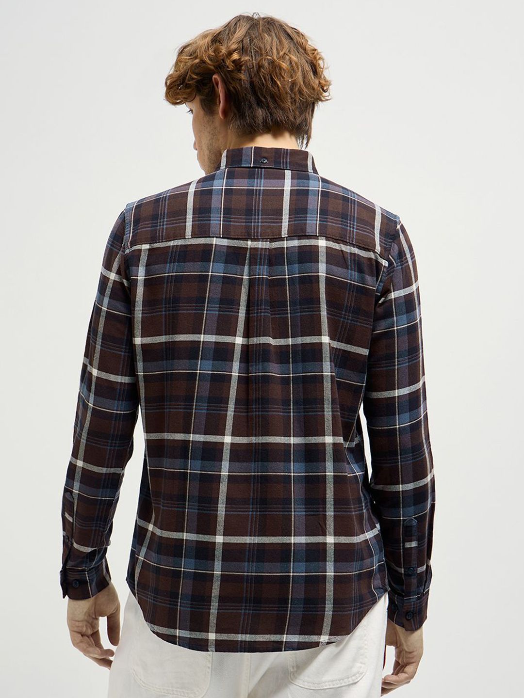 THE BEAR HOUSE Men Button-Down Collar Tartan Checked Cotton Casual Shirt