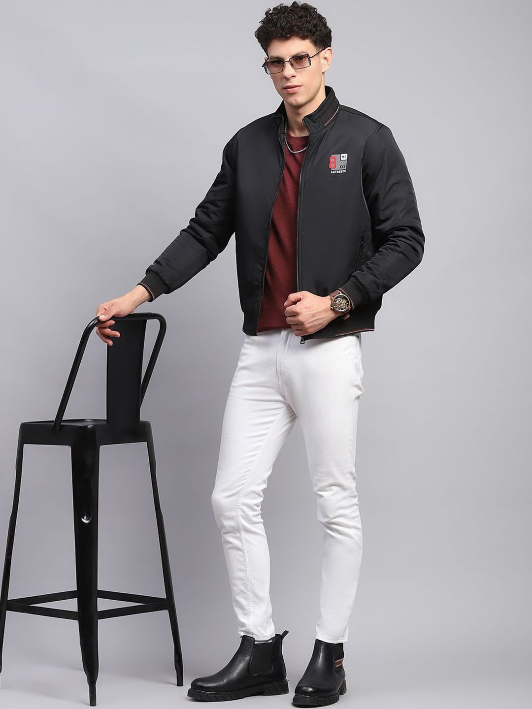 Monte Carlo Men Mock Collar Solid Casual Sporty Jacket