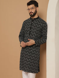 Anouk Men Black Geometric Flared Sleeves Cermin Kerja Kurta