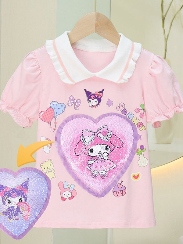 YK Girls Printed V-Neck Raw Edge T-shirt