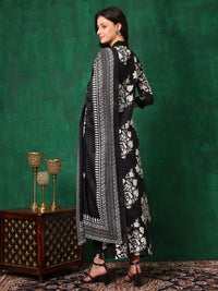 KALINI Floral Printed Embroidered V-Neck A-Line Kurta With Palazzo & Dupatta