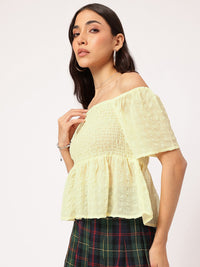 DressBerry Cutesy Couture Off-Shoulder Textured Smocked Top
