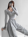 DressBerry Women V-Neck Extended Sleeves Pockets T-shirt
