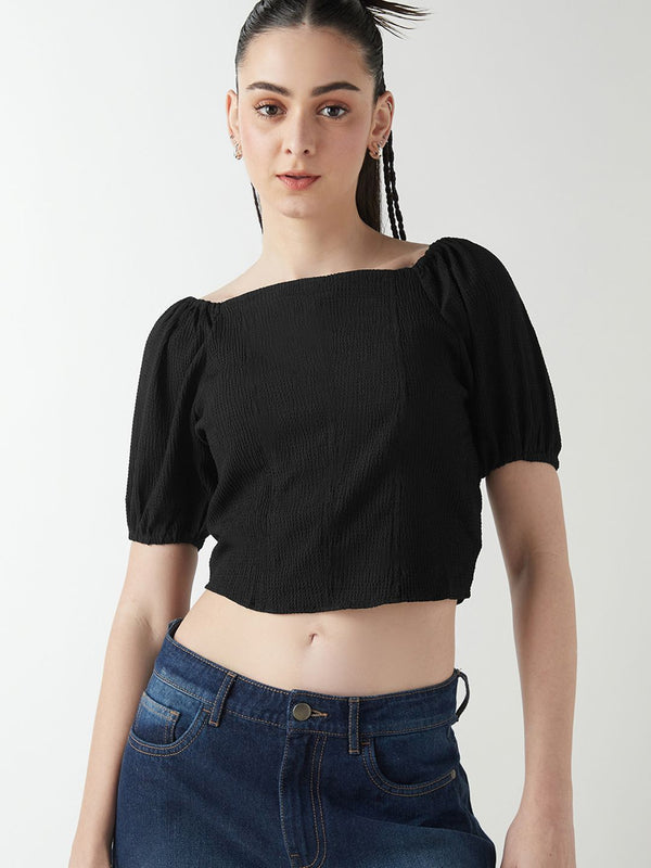 Bewakoof Women Square Neck Puff Sleeves Crop Top