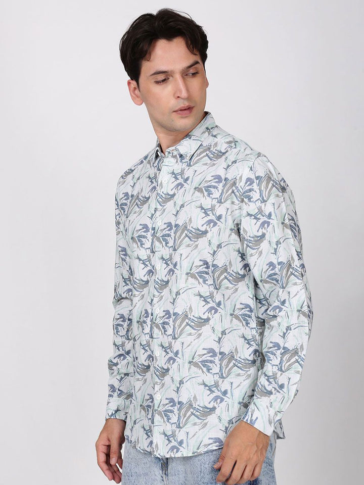 Bene Kleed Men Slim Fit Floral Printed Slub Texture Casual Shirt
