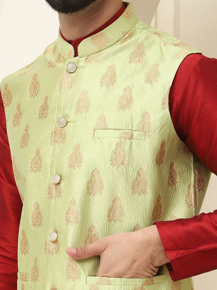 SOJANYA Mandarin Collar Kurta With Churidar & Nehru jacket