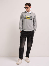 THE BEAR HOUSE Men Typography Printed Round Neck Cotton Pullover Sweatshirt
