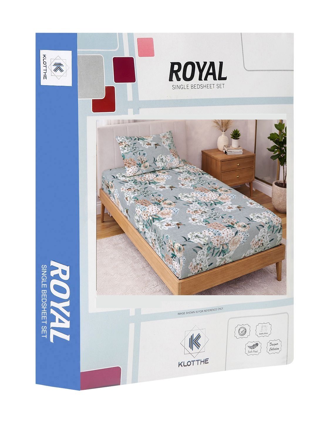 KLOTTHE Grey Floral Printed 300 TC Single Bedsheets