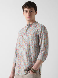 Vastrado Geometric Woven Design Mandarin Collar Lurus Pendek Kurta