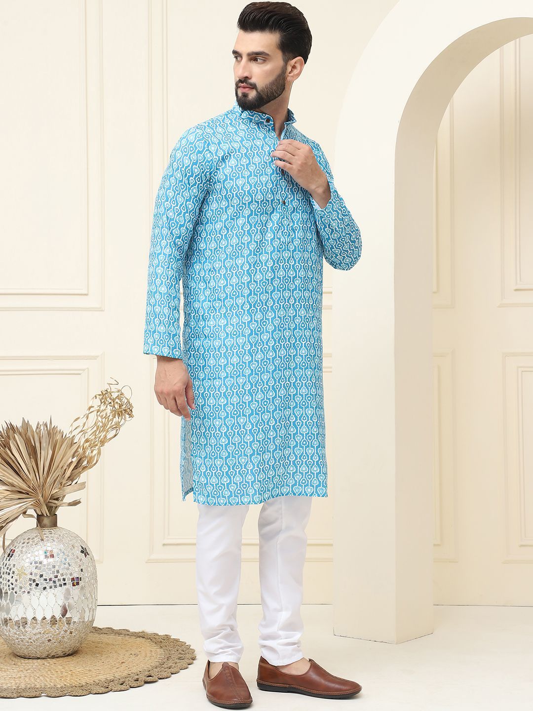 SOJANYA Kurta Kapas Tulen Bercetak Geometrik Biasa Dengan Pijama