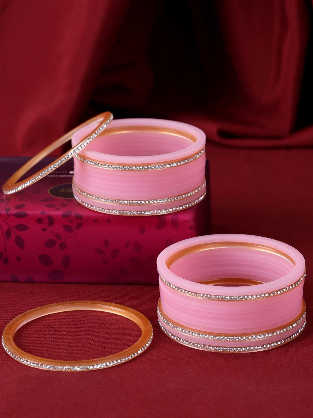 PANASH Set Of 24 Gold Plated Stones Studded Chuda Bangles