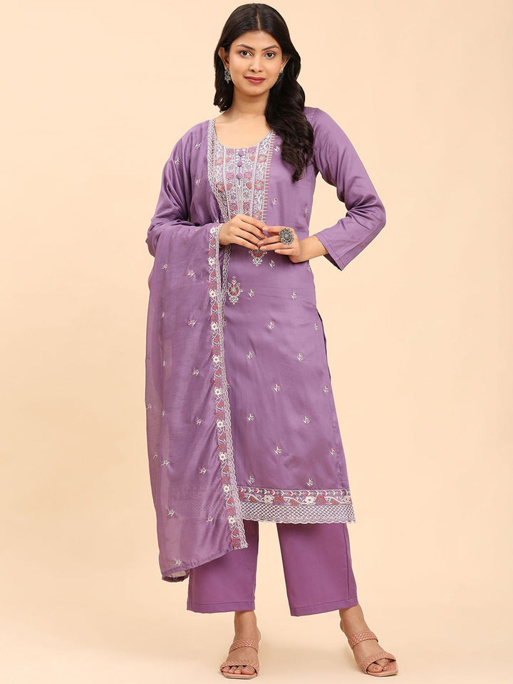 Mamicha Women Floral Embroidered Regular Pure Cotton Kurta with Palazzos & With Dupatta