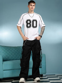 Eszett Men Black Baggy High-Rise Easy Wash Cargos Seluar