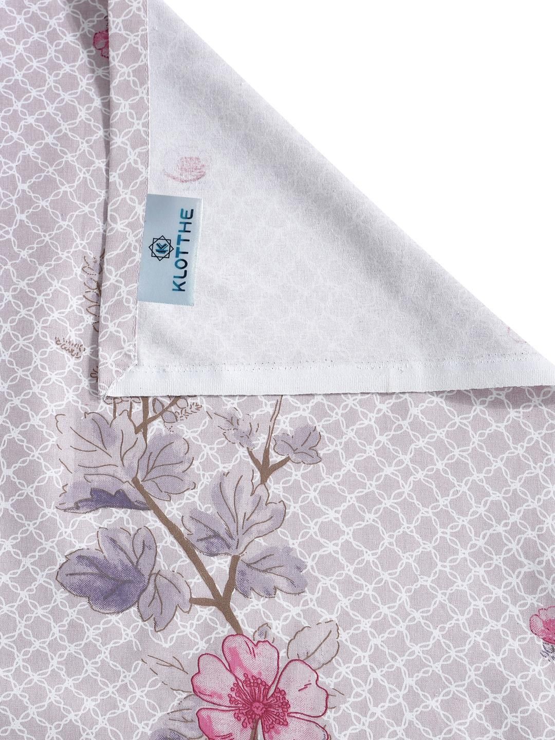 KLOTTHE Purple & Pink Floral Printed Cotton 400 TC Set Cadar King 2.5 m x 2.25 m