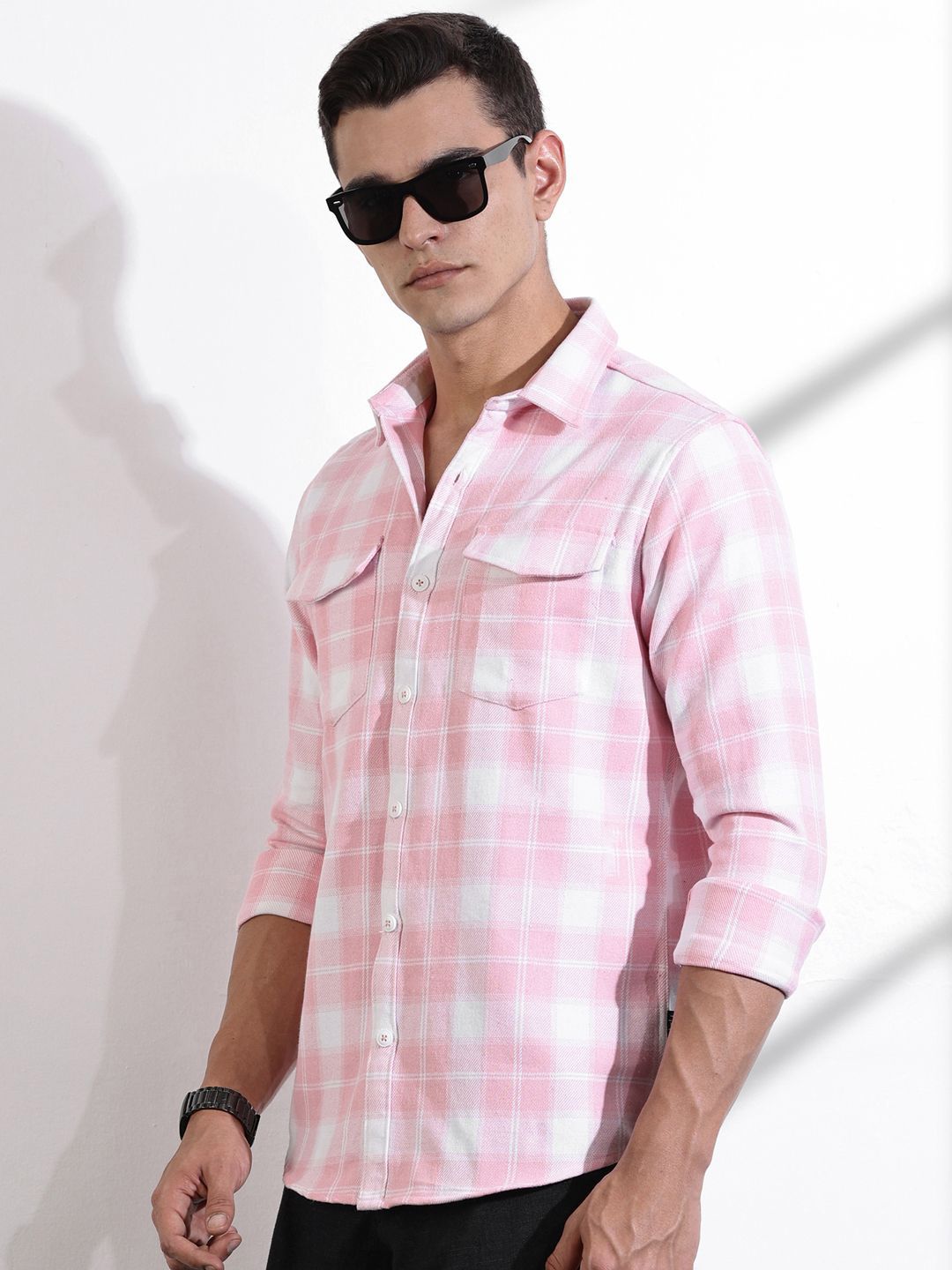 Thomas Scott Men Premium Windowpane Checks Opaque Checked Casual Shirt