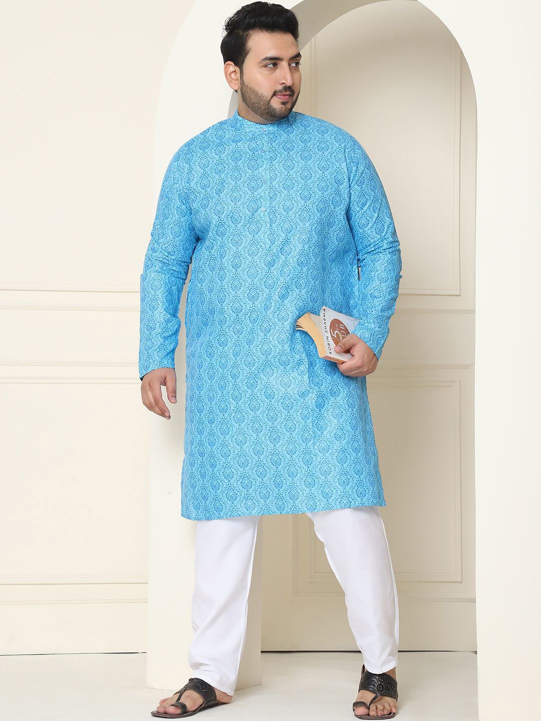 SOJANYA PLUS Motif Etnik Bercetak Linen Kapas Kurta Lurus dengan Piyama