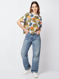 SPYKAR Women Floral Printed Round Neck Cotton Oversized T-shirt