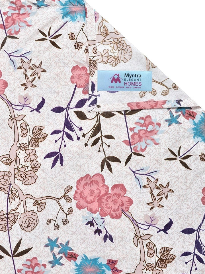Myntra Elegant Homes Pink & White Floral 300 TC King Bedsheet with 2 Pillow Covers