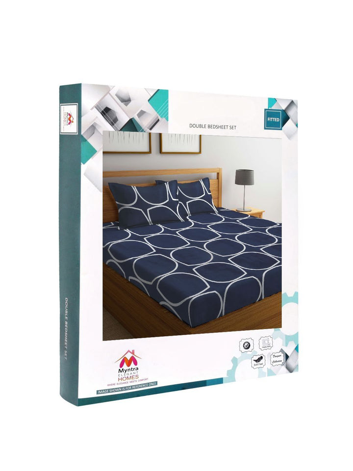 Myntra Elegant Homes Blue & White Geometric 300 TC King Bedsheet with 2 Pillow Covers
