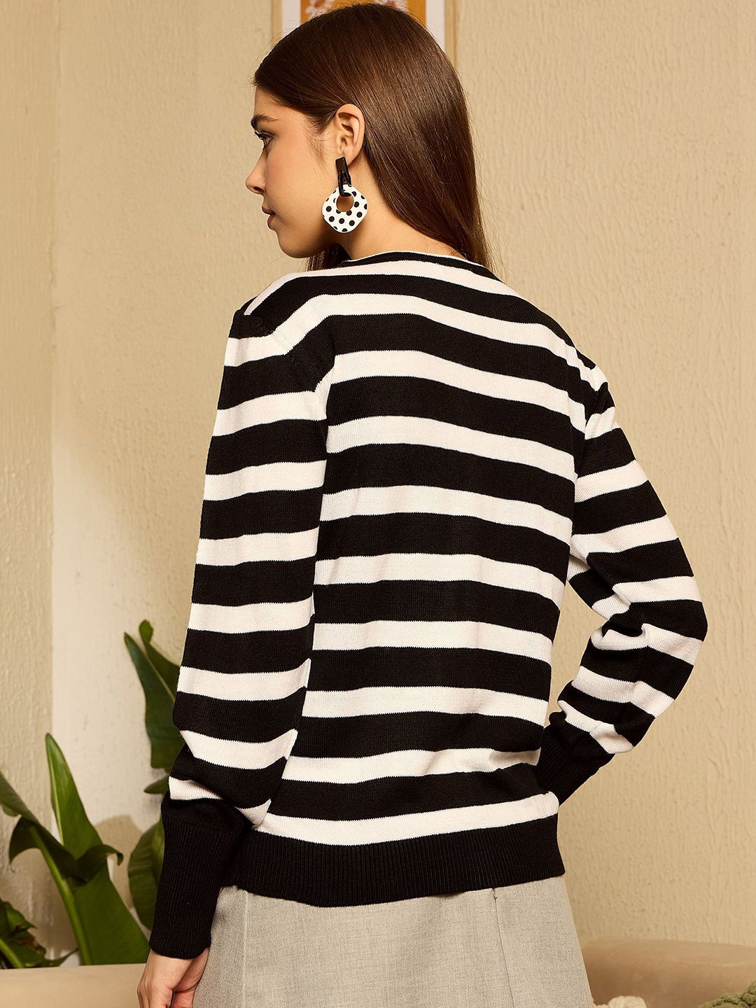 Berrylush Women Striped Long Sleeves Cardigan Sweater