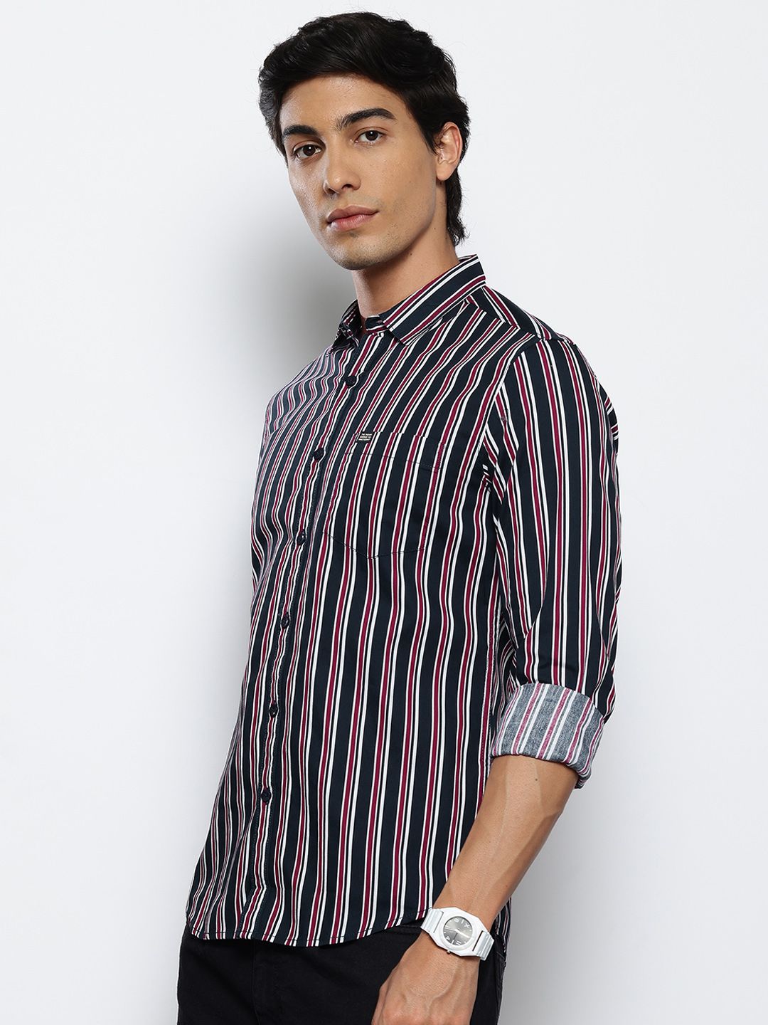 The Indian Garage Co Slim Fit Striped Pure Cotton Shirt