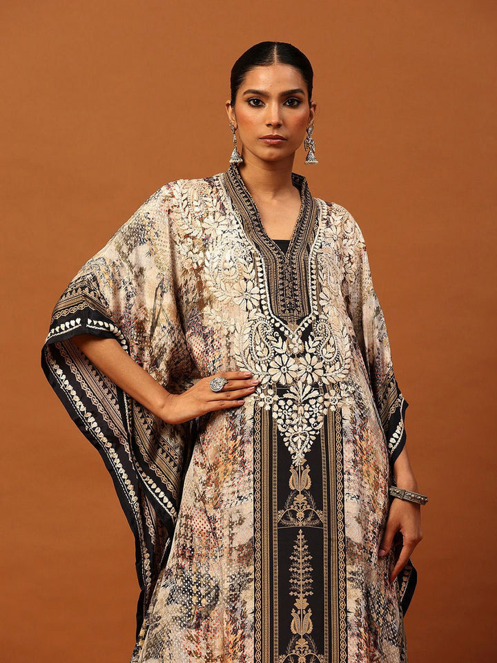 Rumah Chikankari Wanita Krep Coklat Chikankari Sulam Kurta