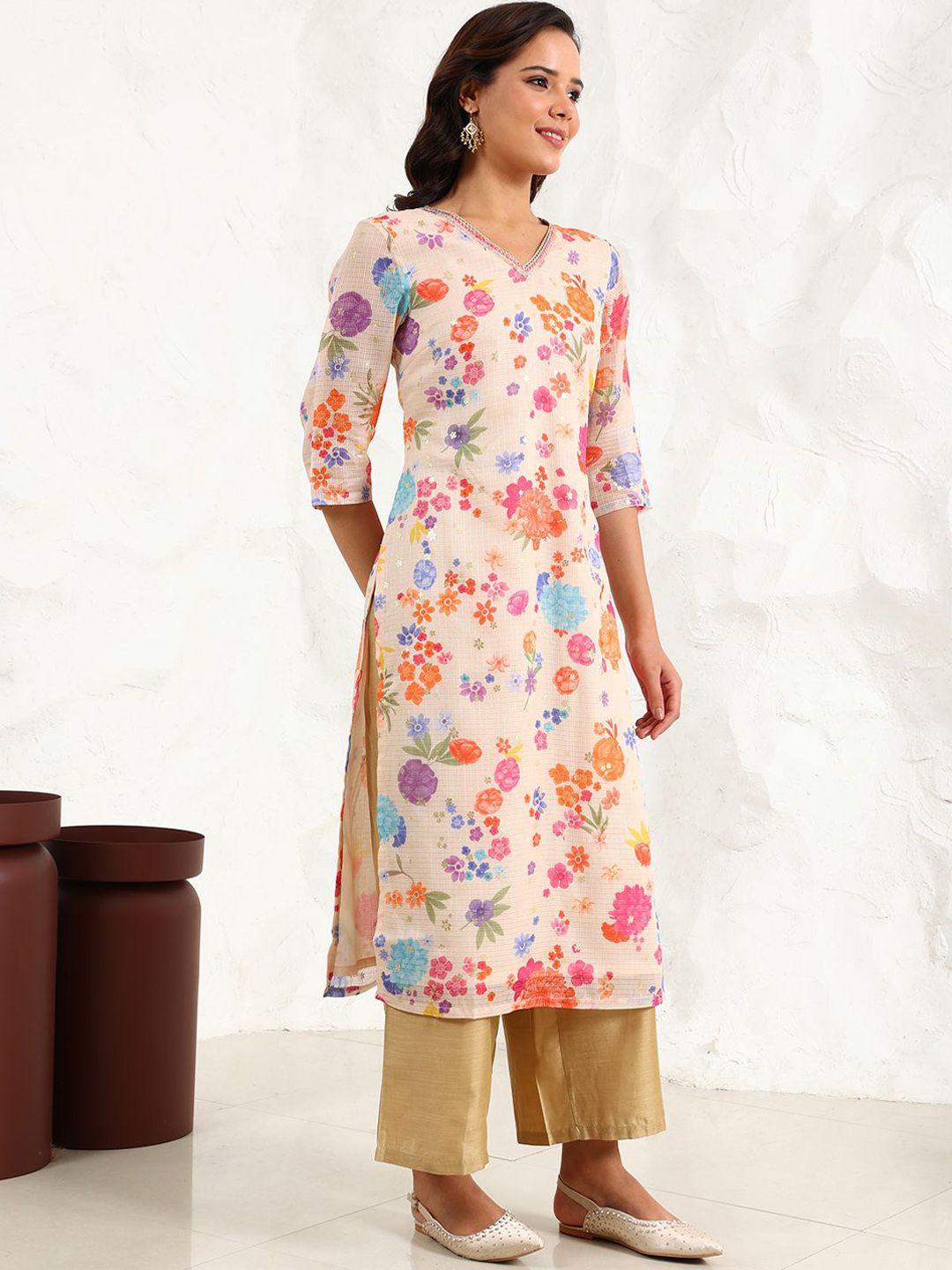 W Women Floral Printed Sequinned Kurta