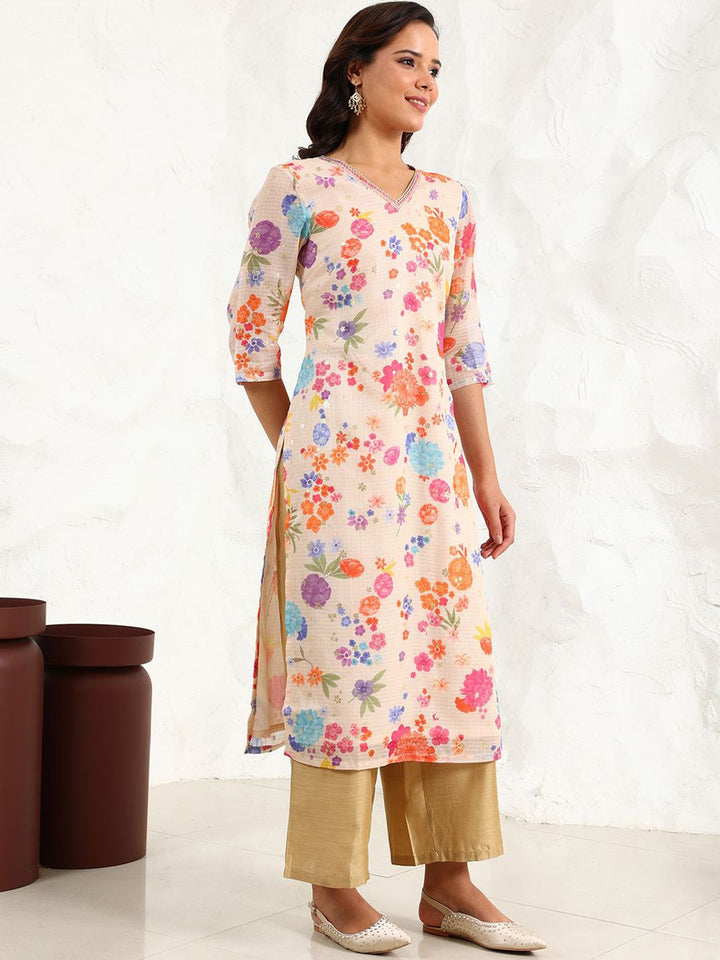 W Women Floral Printed Sequinned Kurta