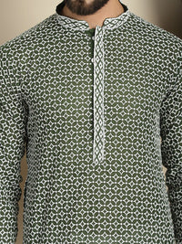 Anouk Motif Etnik Hitam Bersulam Kolar Mandarin Kurta Lurus Kapas Tulen